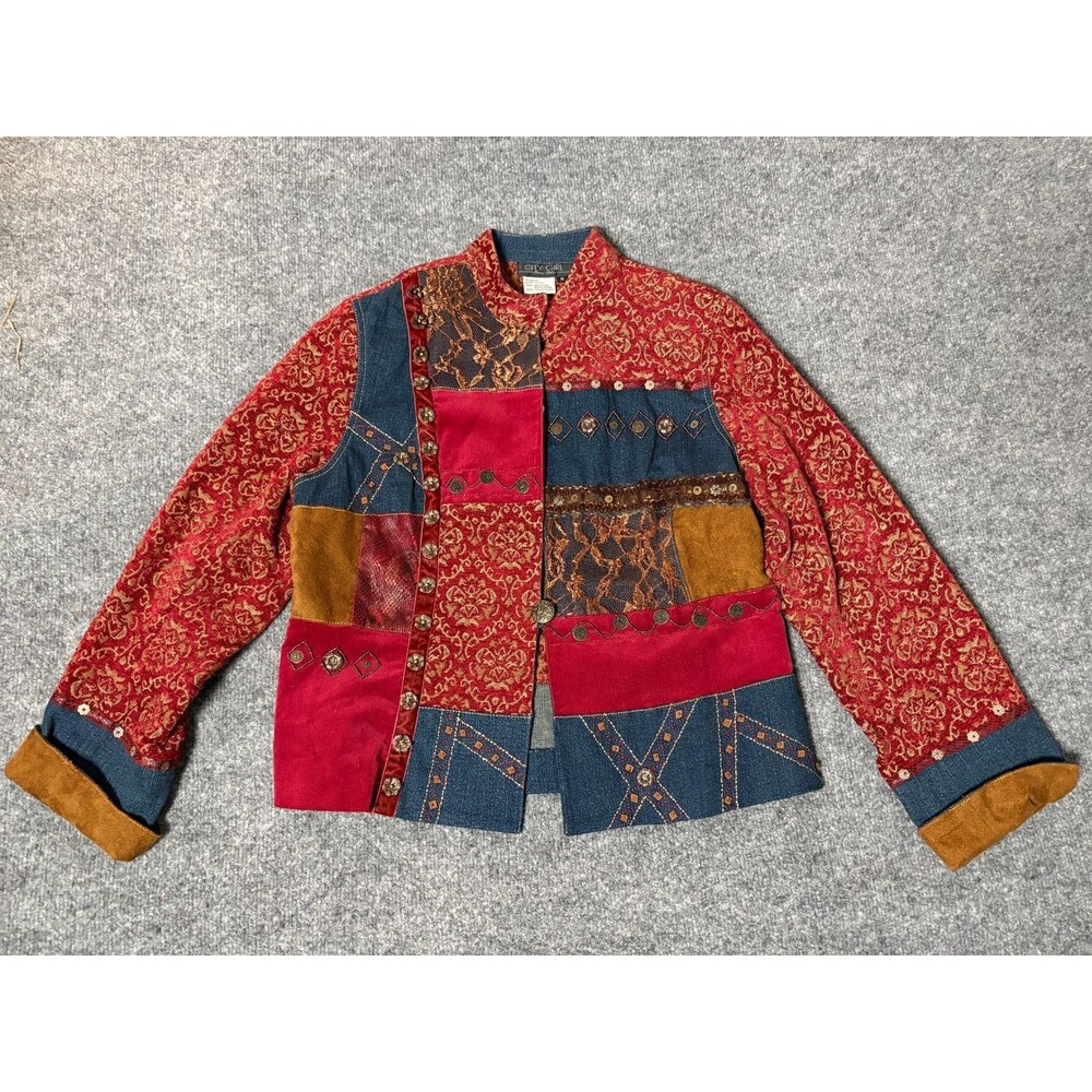 Nancy Bolen City Girl Jacket Womens Small Patchwork Beaded